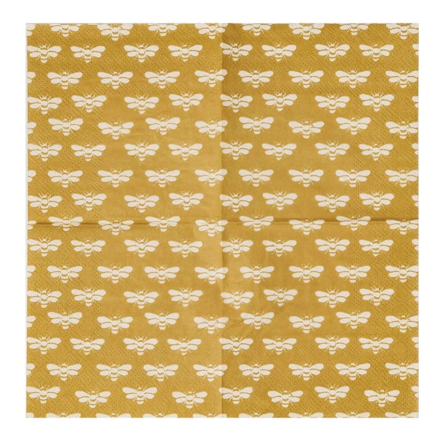 Bee Patterned Paper Cocktail Napkins - 50 pc.