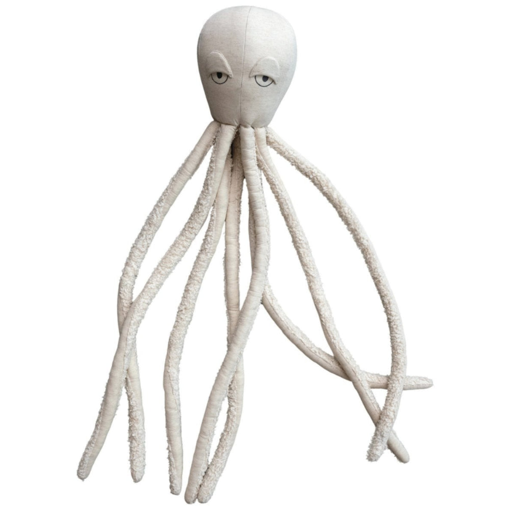 Octopus-Shaped Natural Cotton & Sherpa Pillow w/ Embroidered Accents - 52"