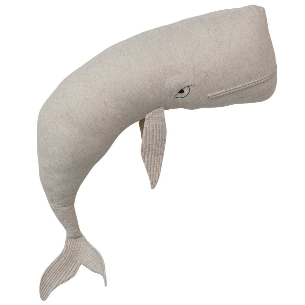 Whale-Shaped Natural Cotton & Linen Pillow w/ Embroidered Accents - 48"