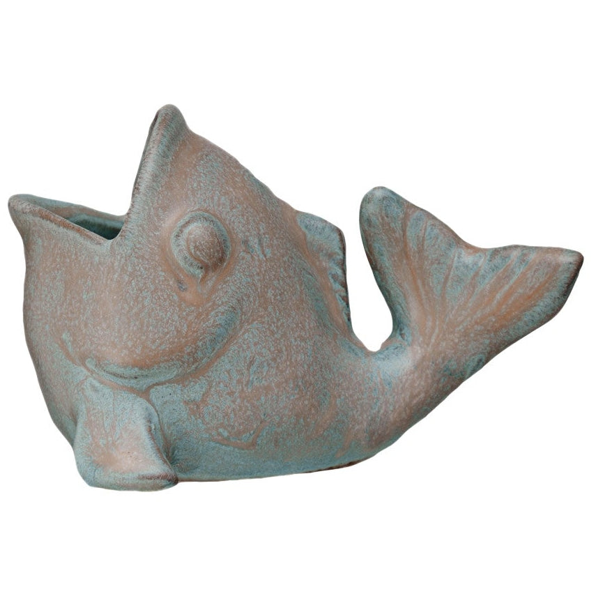Distressed Copper-Finished Stoneware Fish Toothpick Holder - 2" x 3"