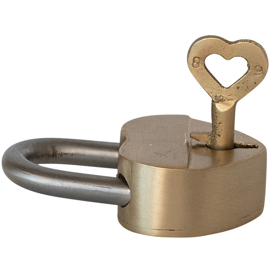 Heart-Shaped Brass Padlock w/ Key - 2.25"