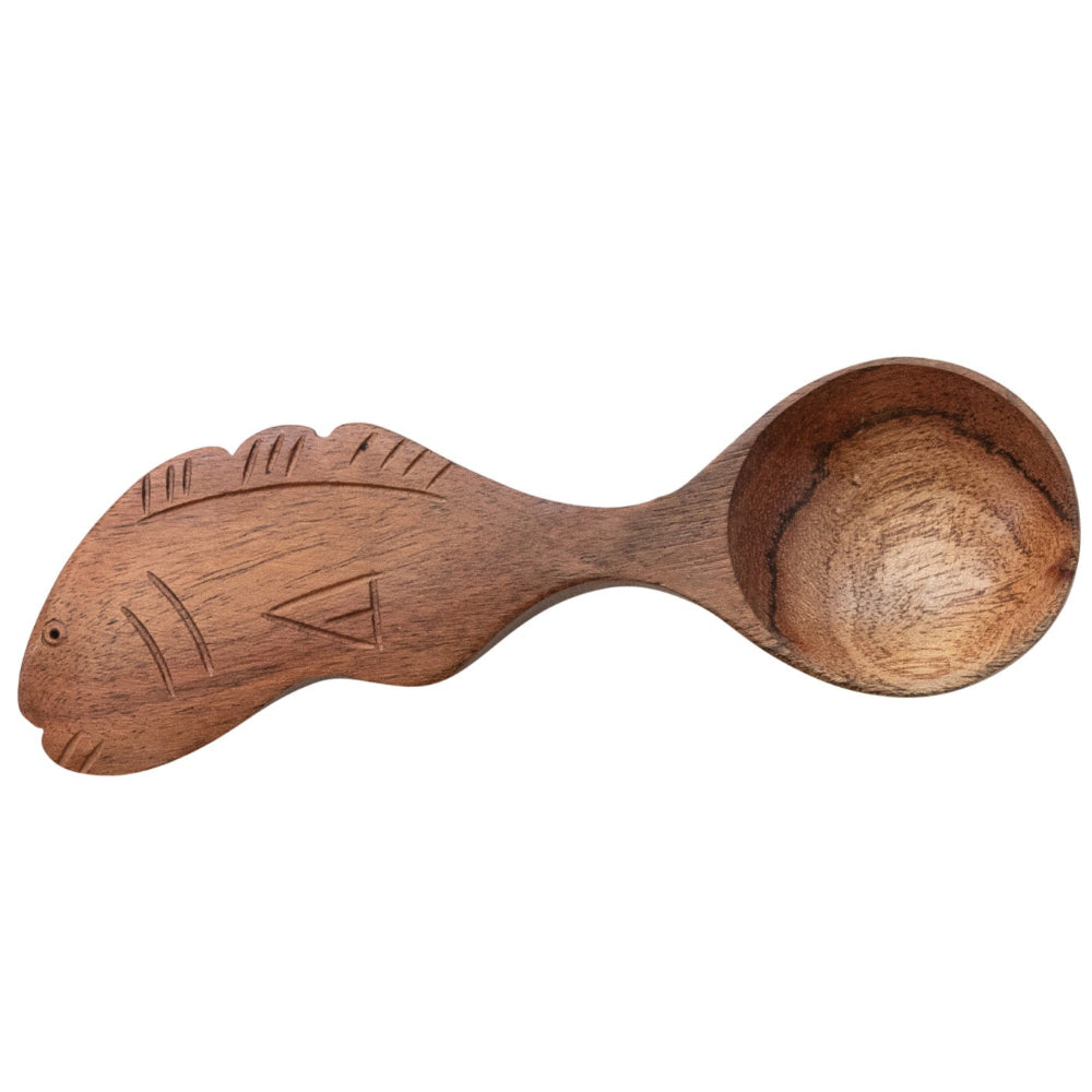 Fish-Shaped Carved Mango Wood Spoon - 5.25"