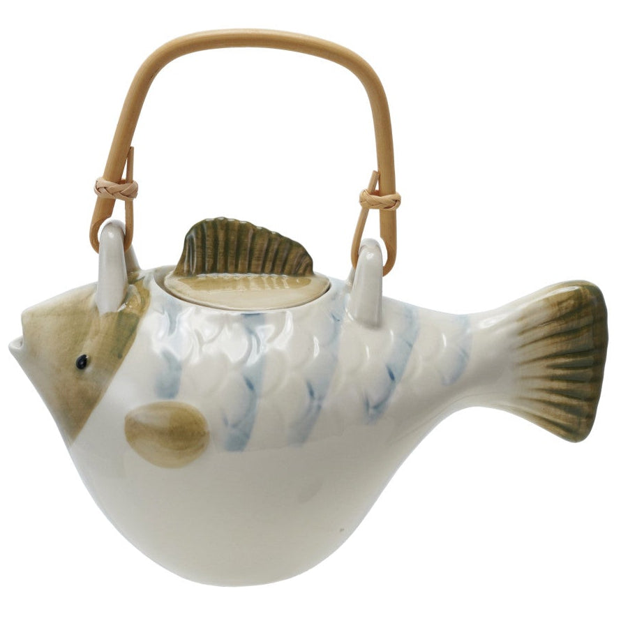 Hand-Painted Stoneware Fish Teapot - 24 oz.