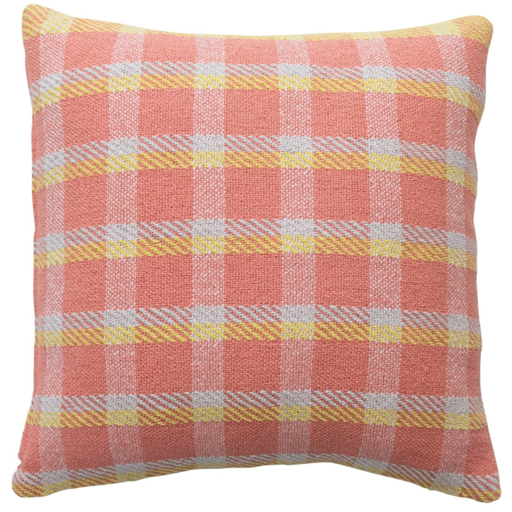 Coral & Pastel Plaid Reclaimed Cotton Pillow - 20" x 20"