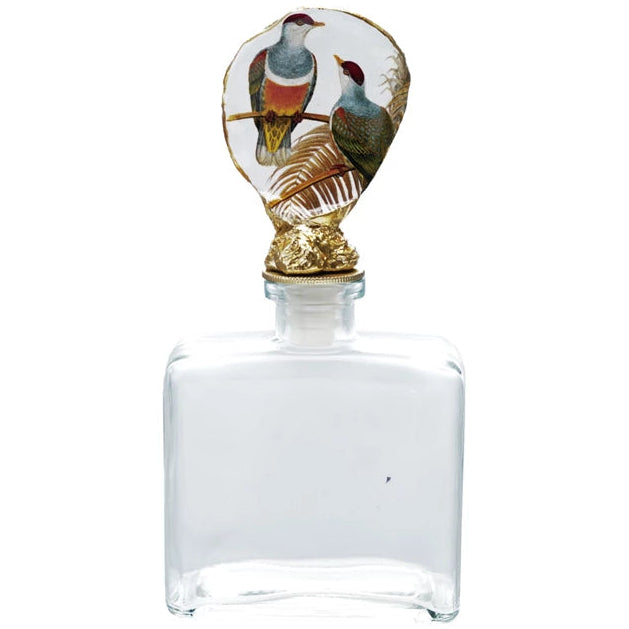 Decorative Glass Flask w/ Bird Print Oyster Shell Stopper - 8.5"