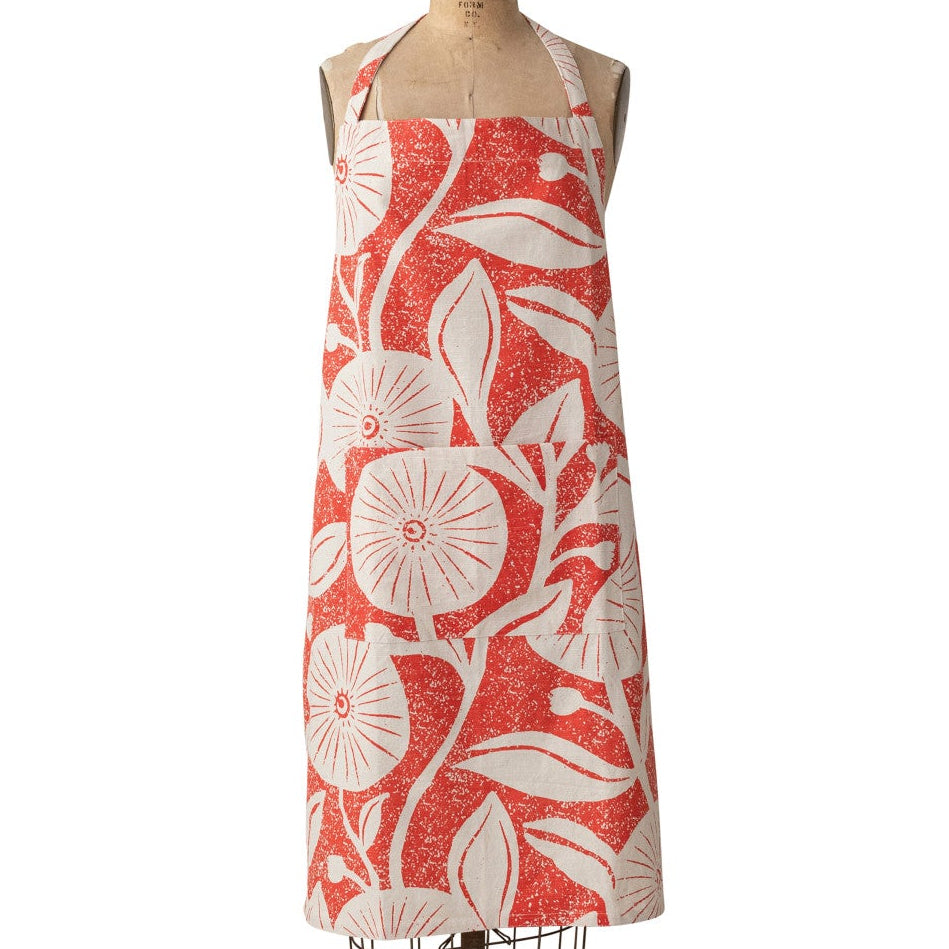 Red Floral Cotton Crossback Apron