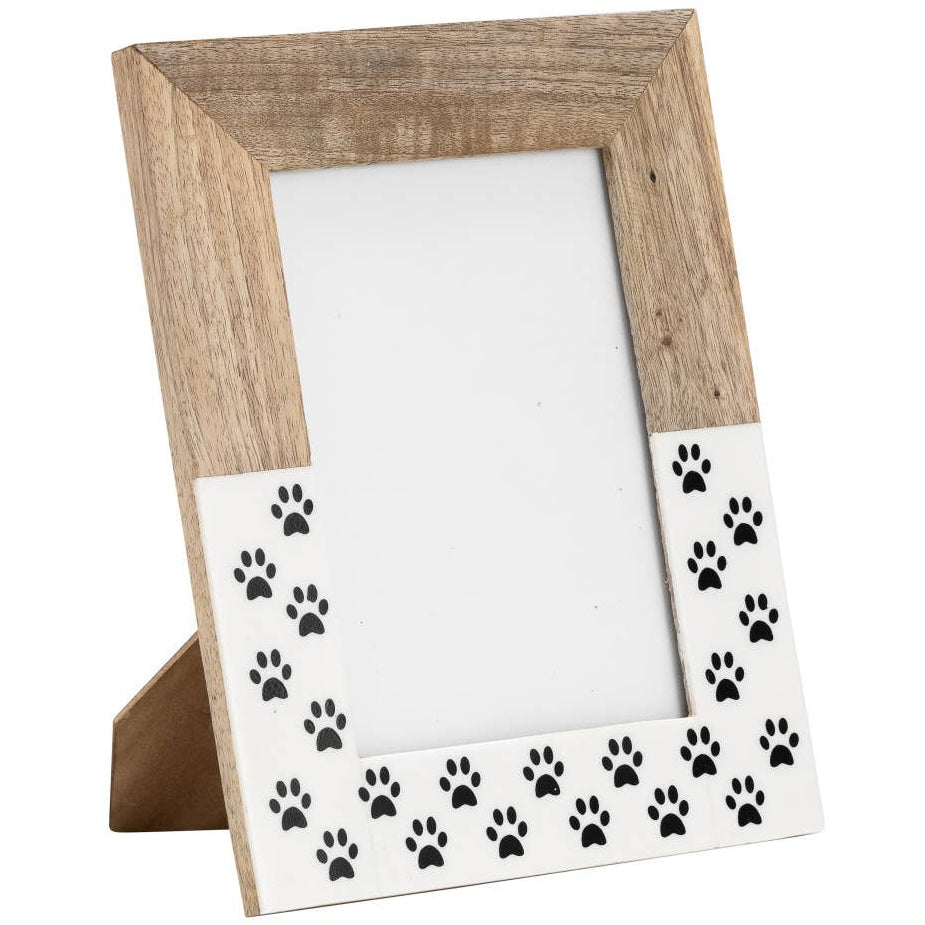 Sagebrook Black/White Resin & Wood Paw Prints Photo Frame - 4" x 6"