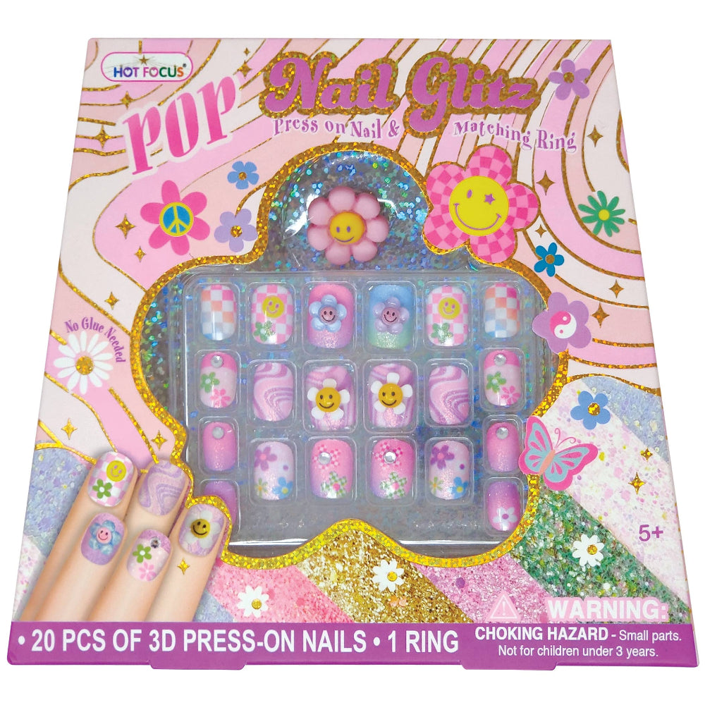 Hot Focus Groovy Flower Press-On Nails Kit - 21 pc.