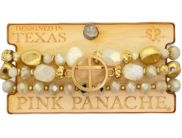 Pink Panache Gold & Crystal Nugget Bead w/ Cross Charm Bracelet