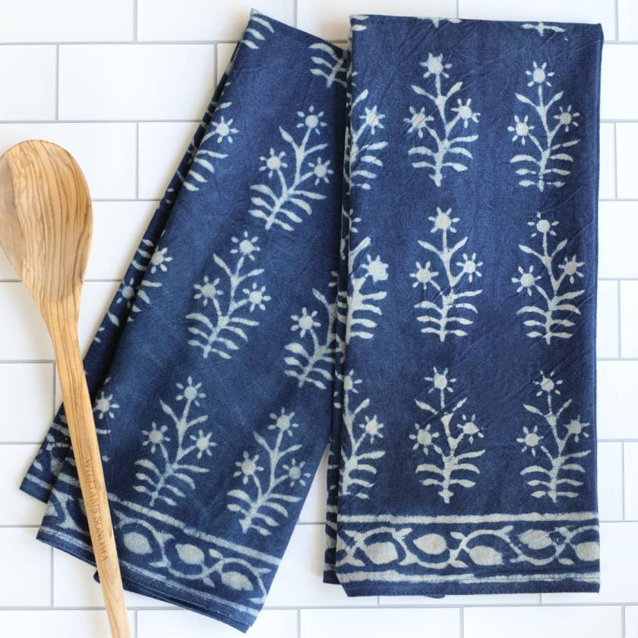 Pacific & Rose Block-Printed Cotton Kitchen Towels - 2 pc.