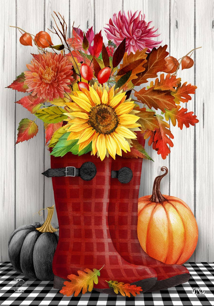 Briarwood Floral Boots Autumn Garden Flag - 12.5" x 18"