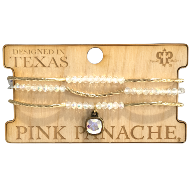 Pink Panache Gold Tube & Faceted Crystal Bracelet