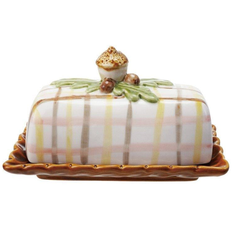 Hand-Painted Glazed Stoneware Acorn Butter Dish - 4.5" x 7.75"