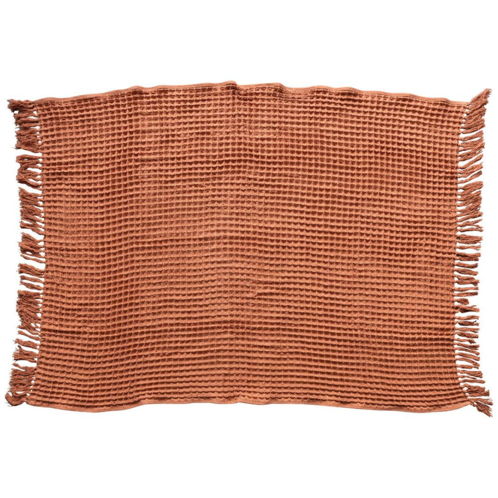 Terracotta Waffle Weave Cotton Throw Blanket 50
