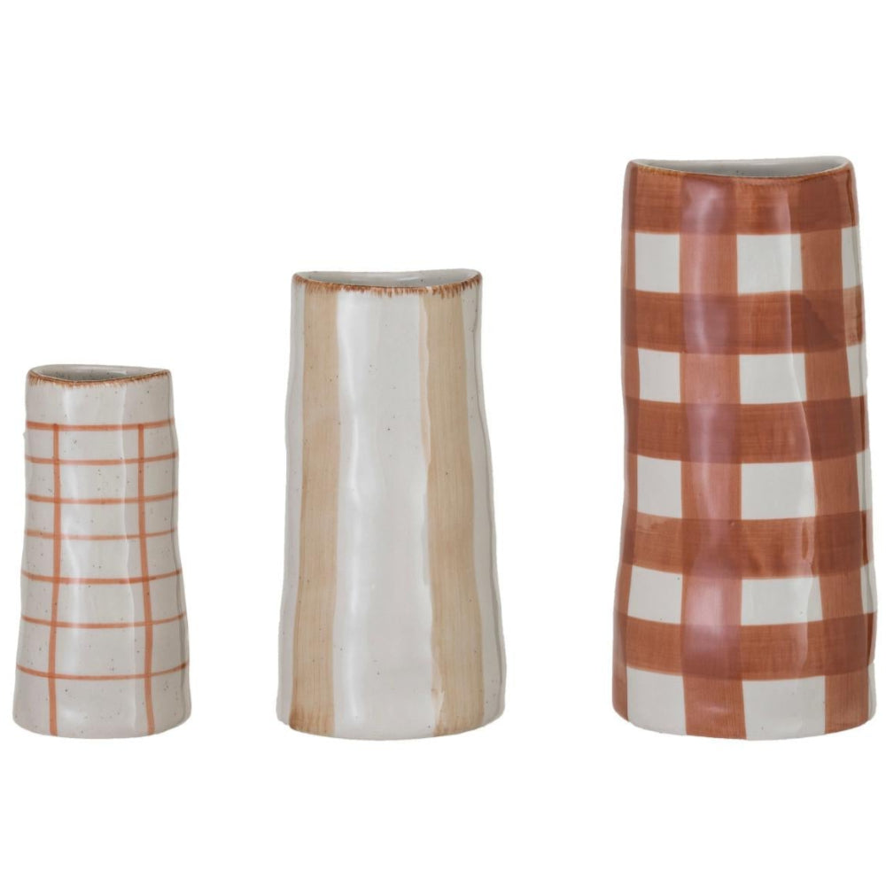 Brown & Cream Glazed Stoneware Vases