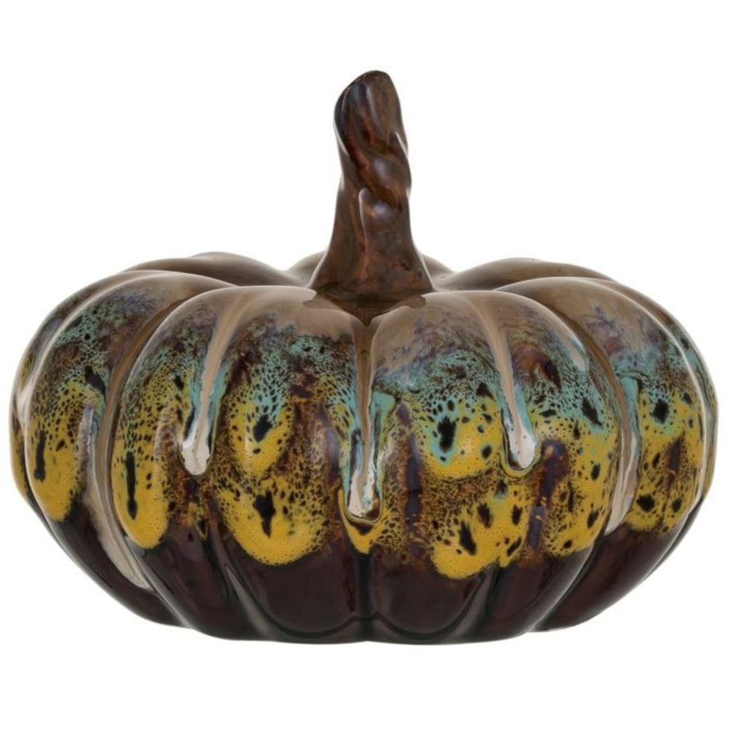 Reactive Glaze Stoneware Pumpkin Sculpture - 3.75" x 5"
