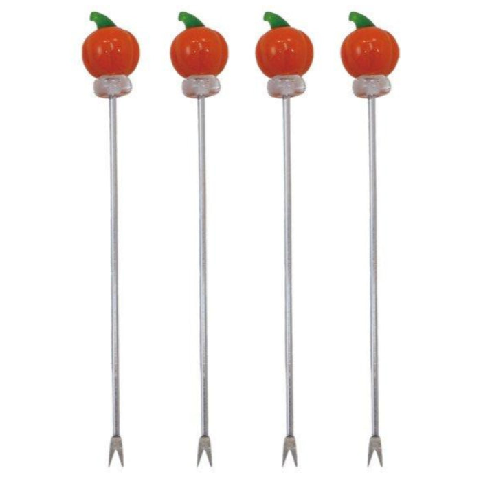 Glass Pumpkin-Topped Stainless Steel Appetizer Forks - 4 pc.