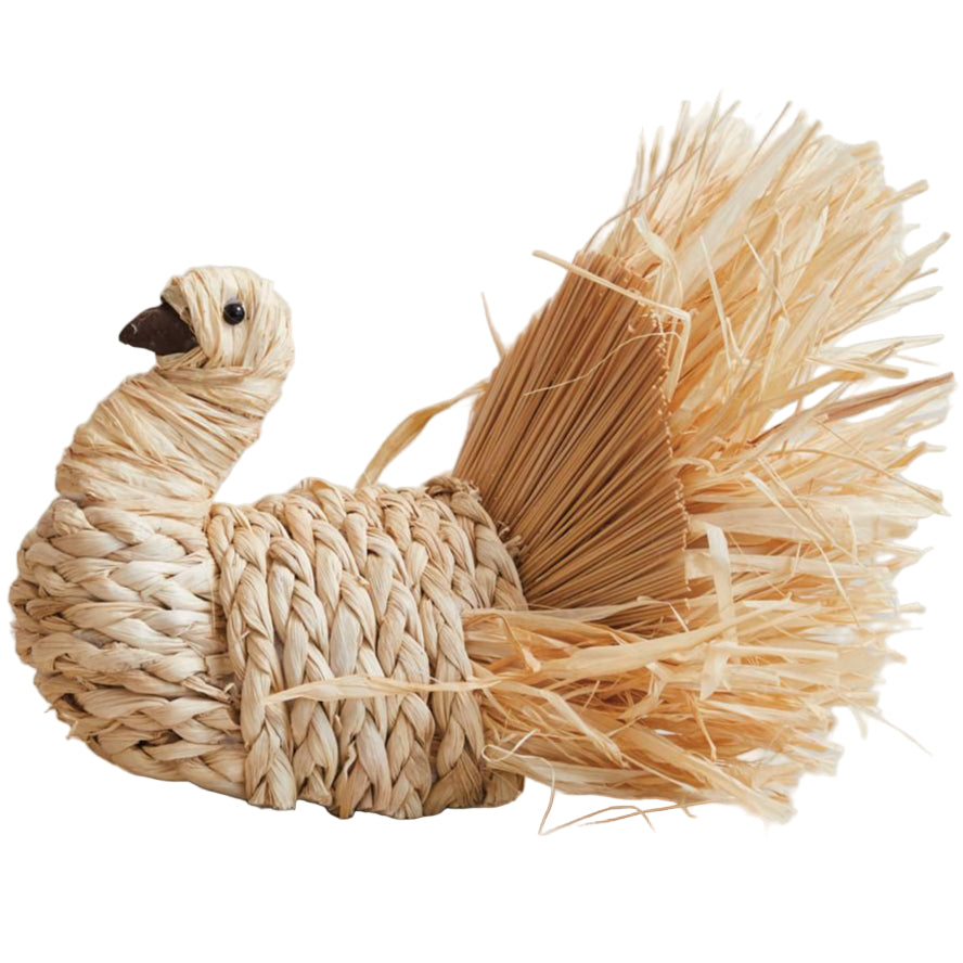 Corn Husk & Raffia Turkey Figurine - 9.5"