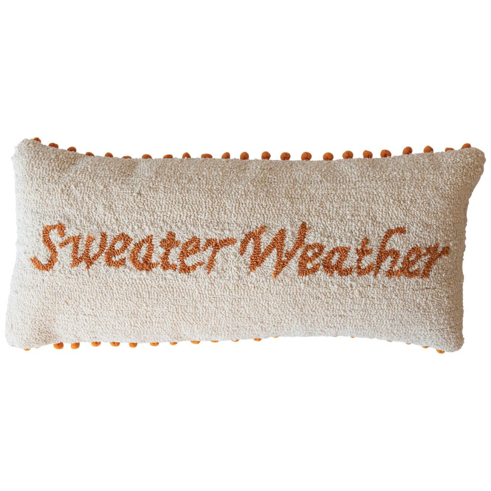 Tufted Cotton "Sweater Weather" Lumbar Pillow - 12" x 28"