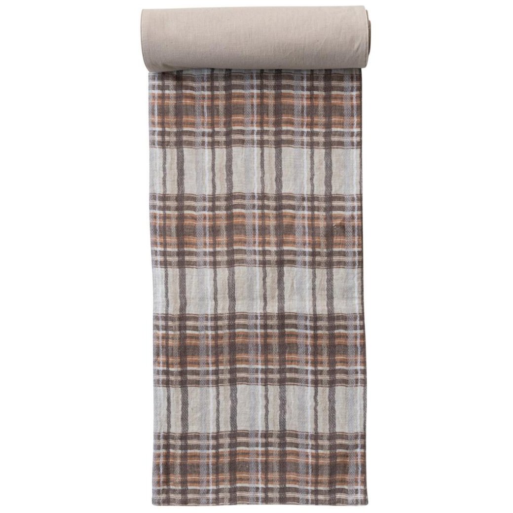 Fall-Themed Plaid Woven Cotton Table Runner - 14" x 108"