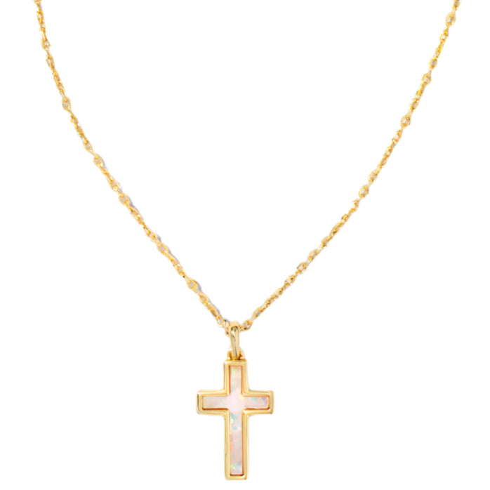 Kendra Scott Gold & White Opal Cross Pendant Necklace