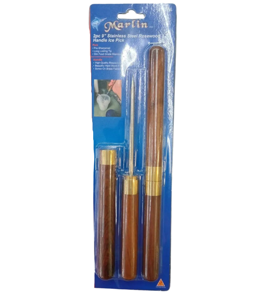 Marlin 9" Stainless Steel Ice Picks w/ Rosewood Handle - 2 pc.
