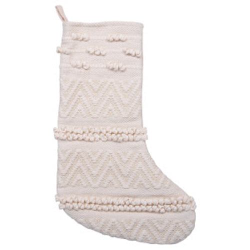 Cream Woven Cotton Blend Christmas Stocking - 21"