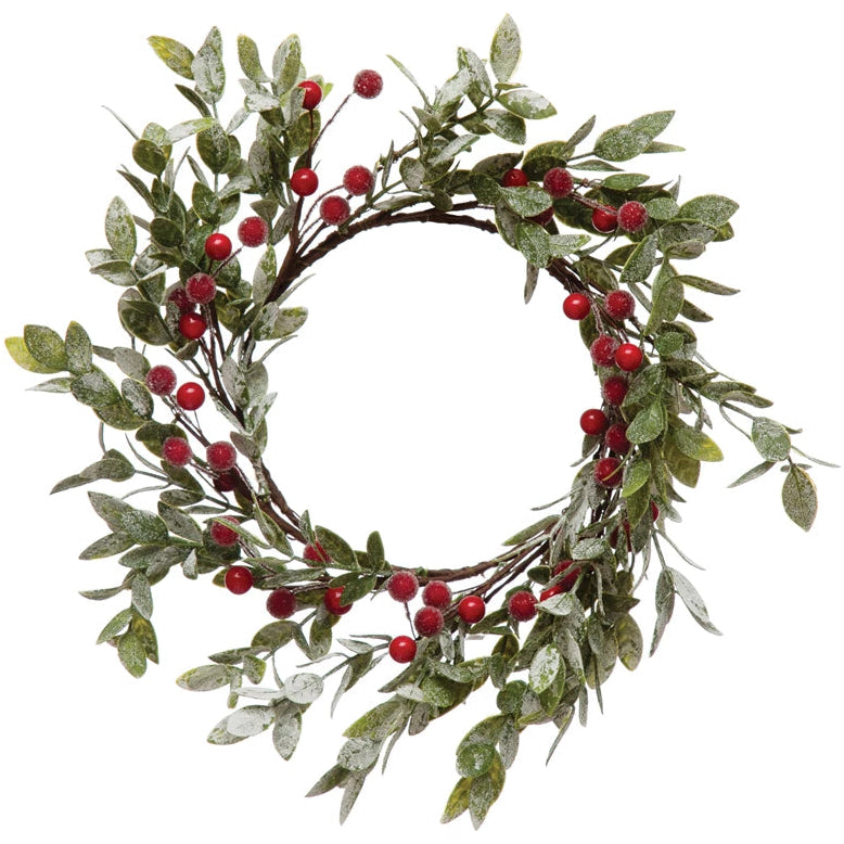 Frosted Faux Leaves & Berries Wreath - 12"
