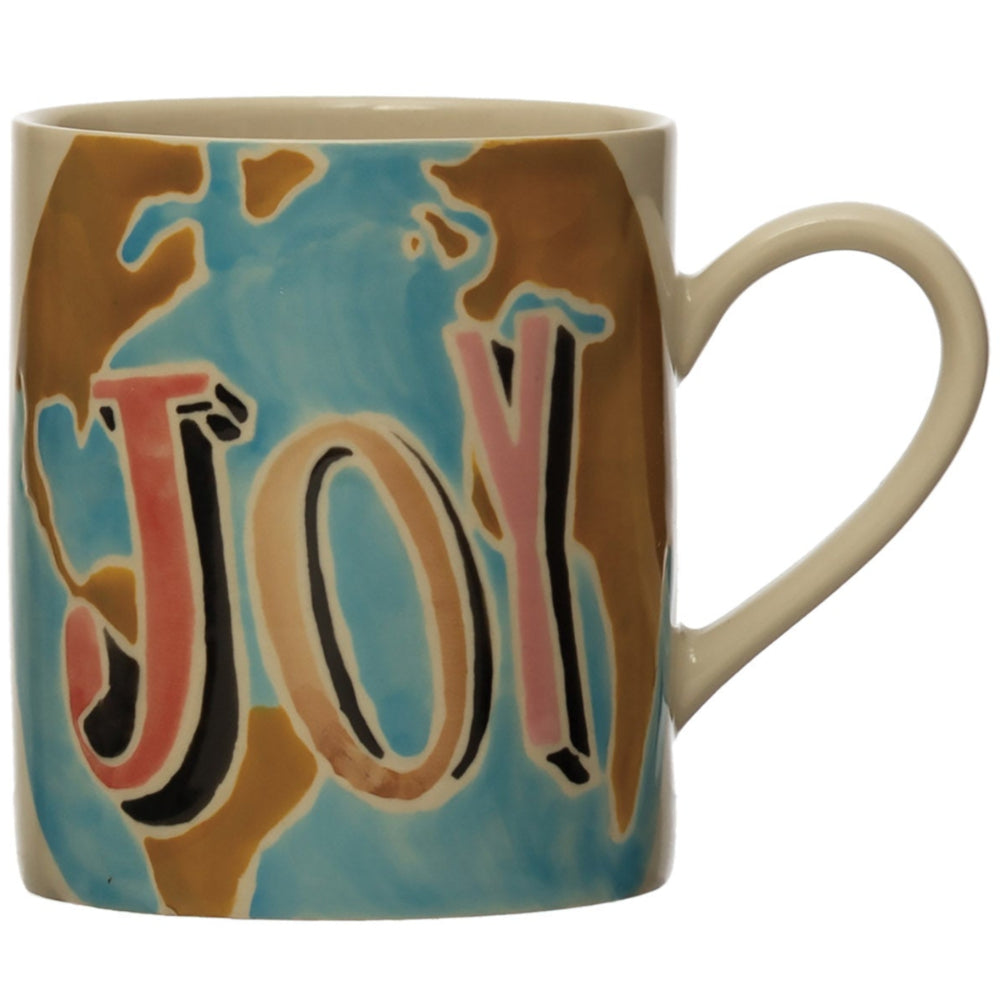 "Joy" World Map Glazed Stoneware Mug - 8 oz.