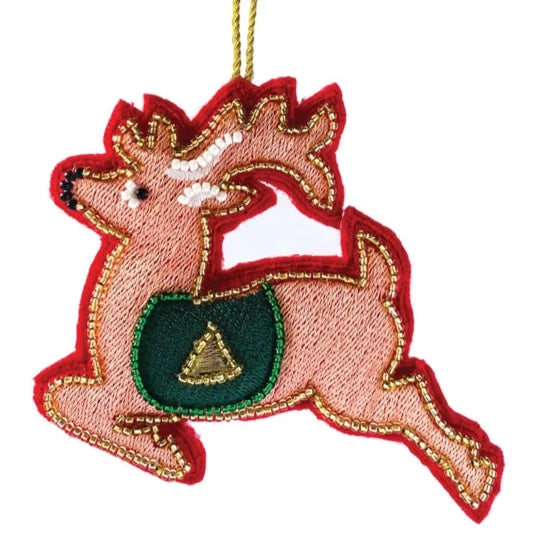 Embroidered Fabric Reindeer Ornament