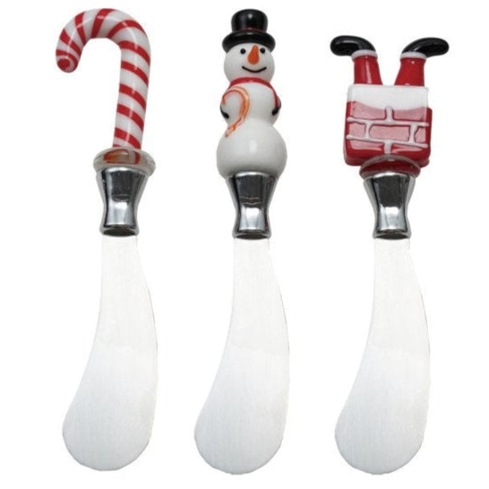 Glass Christmas Icon-Topped Stainless Steel Canape Knives - 3 pc.