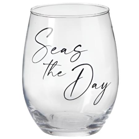 "Seas The Day" Stemless Wine Glass - 18 oz.