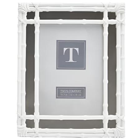 Glossy White Faux Bamboo Mirrored Photo Frame - 5" x 7"