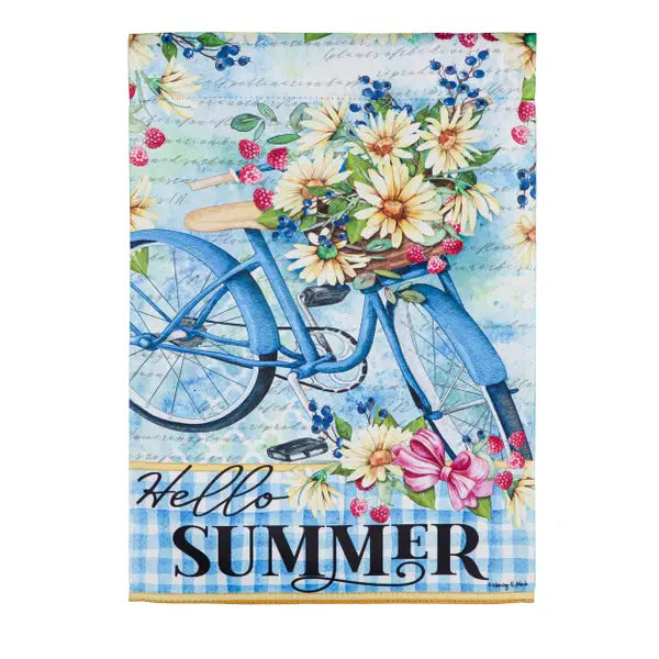 Hello Summer Bike Suede Garden Flag