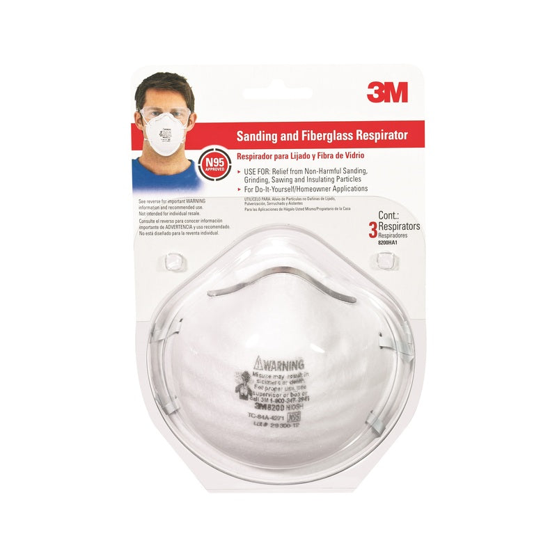 3M N95 8200 Sanding & Fiberglass Cup Disposable Respirators - 3 Pc.