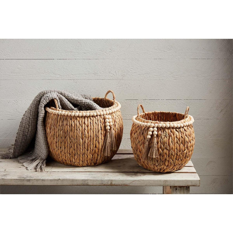 Mud Pie Hyacinth Bead Basket With Handles
