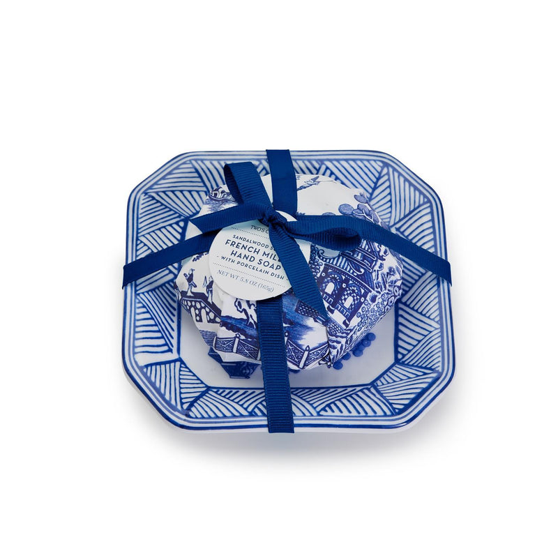 Blue Willow, French Milled Soap with Porcelain Tray