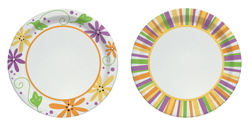 Mixed Garden Party Stripes and Flowers Design Paper Plates