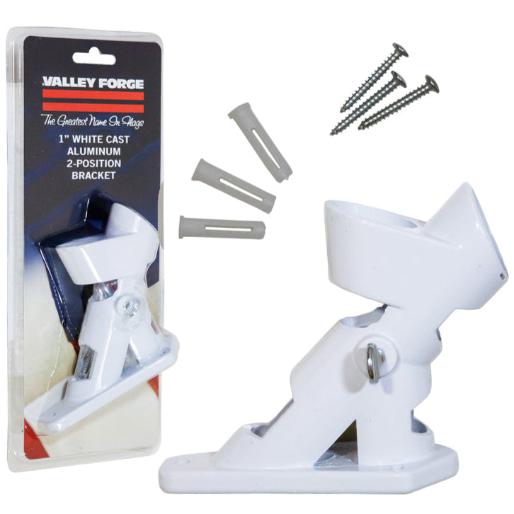 Valley Forge Cast Aluminum 2-Position Flagpole Bracket (White) - 1"