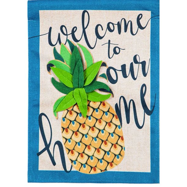 Burlap House Flag - Welcome to Our Home Pineapple