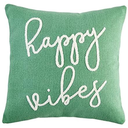 Mud Pie "Happy Vibes" Dhurrie Throw Pillow - 22" x 22"