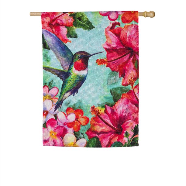 Hummingbird and Hibiscus House Textured Suede Flag