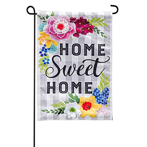 Home Sweet Home Plaid Floral Linen Garden Flag