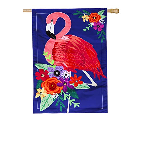 Floral Flamingo House Applique Flag