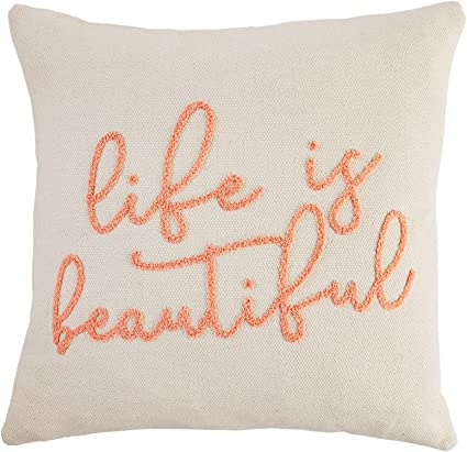 Mud Pie "Life is Beautiful" Dhurrie Throw Pillow - 22" x 22"
