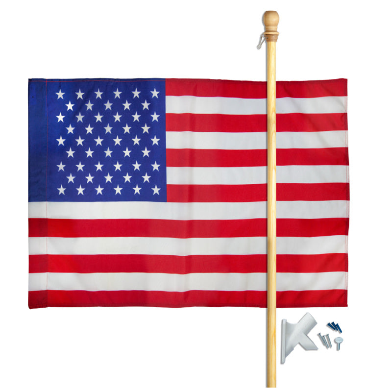 United States Flag Set With 5'  Wood Pole