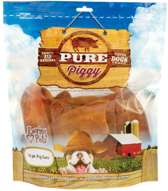 Loving Pets "Pure Piggy" Pig Ear Dog Treats - 10 pc.