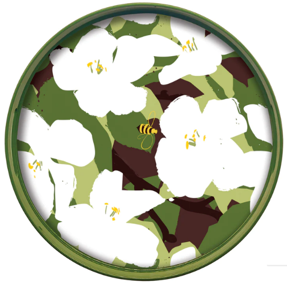 RockFlowerPaper White Lilies Lacquered Round Tray - 15"