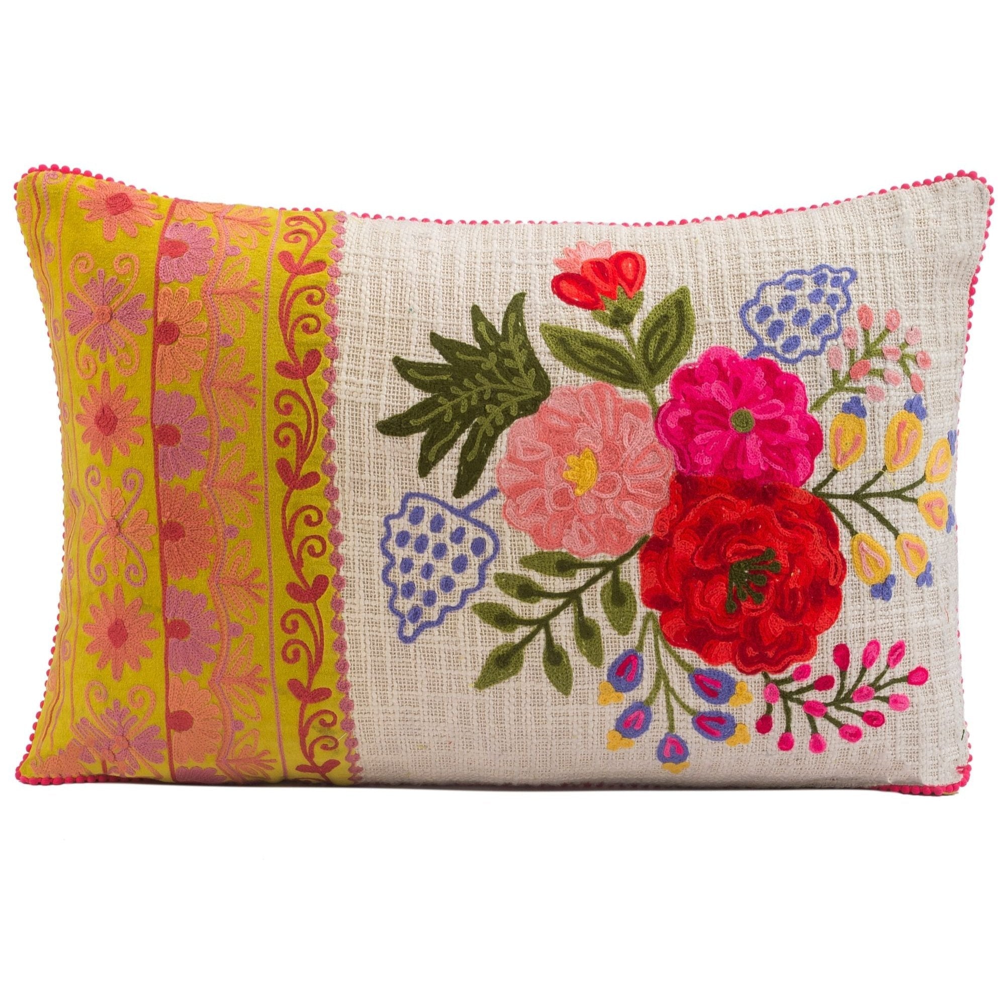 Precious Threads Embroidered Velvet Floral Pillow - 24" x 16"