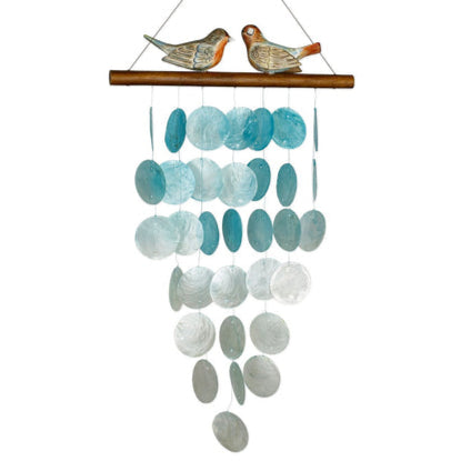Hand-Painted Love Birds Capiz Windchime - 29"